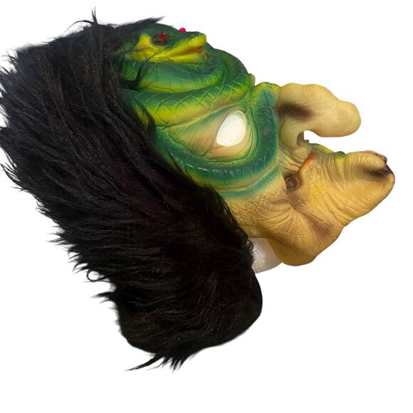 Vintage Stone Witch latex light up green Snake eye Mask Halloween scary costume - Picture 2 of 8